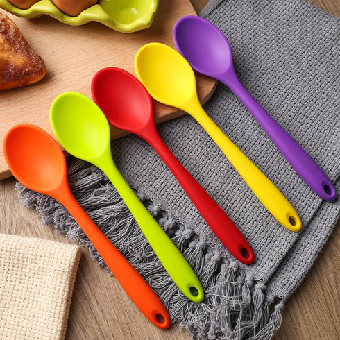 HANSGO 5PCS Small Silicone Spoons, 8 Inch Nonstick Heat Resistant Kitchen Spoons for Cooking, Baking, Stirring