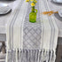 14x72 Inches Grey Table Runner with Tassel Gray & Cream Checks Geometric Design , Woven Washable Heavy Dresser Scarf