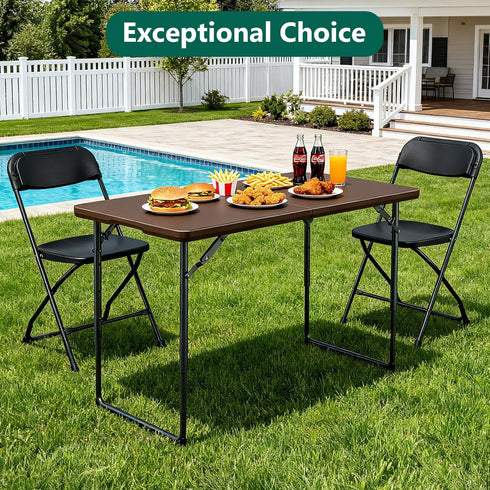 4FT Folding Table Heavy Duty Plastic Table with Handle, Foldable&Portable, Fold-in-Half Utility Tables for Outdoor