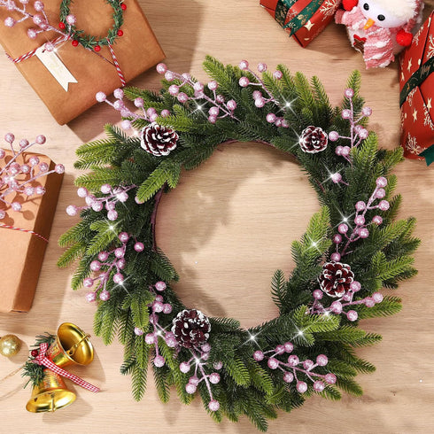 30 Geosar Pieces Artificial Christmas Berry Picks with Snowflake Glitter Holly Berry Stems for Christmas Tree Ornaments