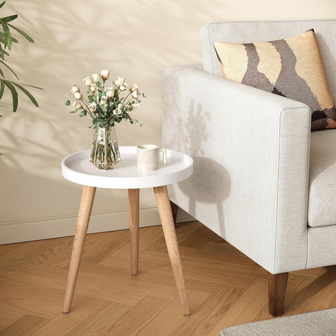 15 18 Inches Apicizon Round Side Table, White Tray Nightstand Coffee End Table for Living Room, Bedroom, Small Spaces