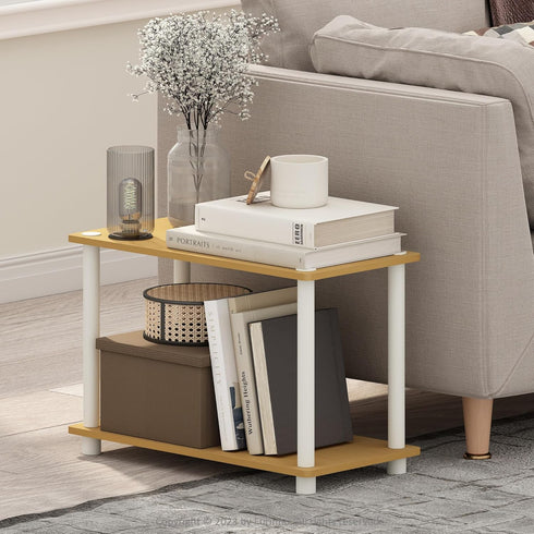 2-Tier Furinno Turn-N-Tube Side Table, Wide End Table with Open Shelf, Toolless Assembly Night Stand, Bedside Table