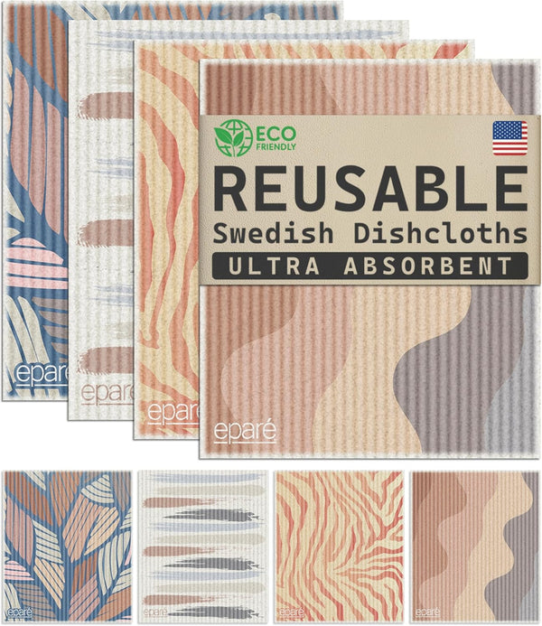 Eparé 8 Pack Absorbent Swedish Dish Cloths, Reusable Kitchen Towels - Multi-colored, 7.7 x 6.7 Inches