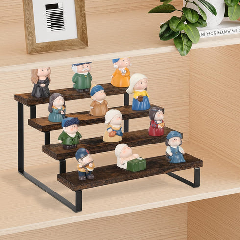 4 (4 YINMIT Wooden Display Riser Stand, Tiered Perfume and Cologne Organizer Stand, Tier Spice Rack Organizer, Rustic