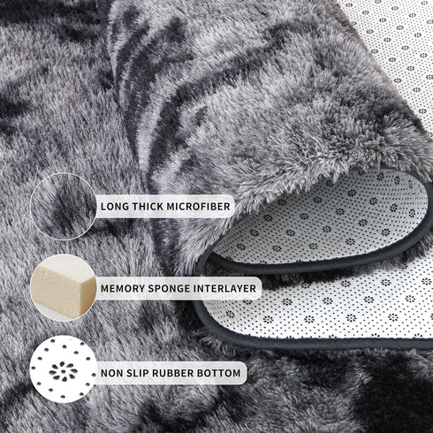 Tepook Soft Fluffy Area Rug, Modern Shaggy 3x5 Fuzzy Rug for Bedroom, Non-Slip Dark Grey Indoor Nursery Decor