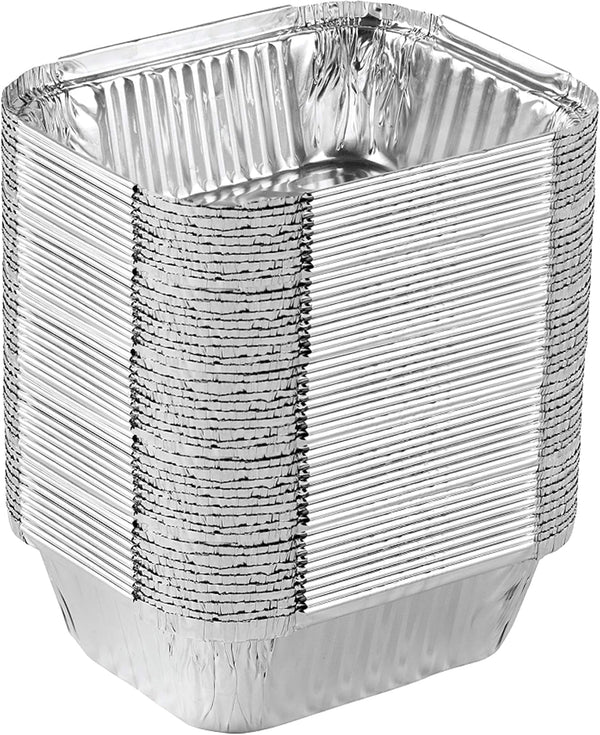 PLASTICPRO Disposable 1 LB Aluminum Takeout Tin Foil Baking Pans 5'' X 6'' X 2'' Inch, Pack of 50