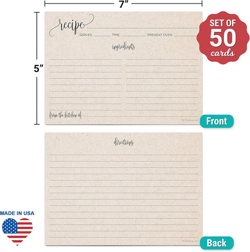321Done 5x7 Recipe Cards (Set of 50) Rustic Kraft Tan Modern Contemporary - From the Kitchen Of - Double-Sided for Weddings, Bridal Shower, Baby, Recipe Gift Exchange - Made in USA - Vintage X-Large