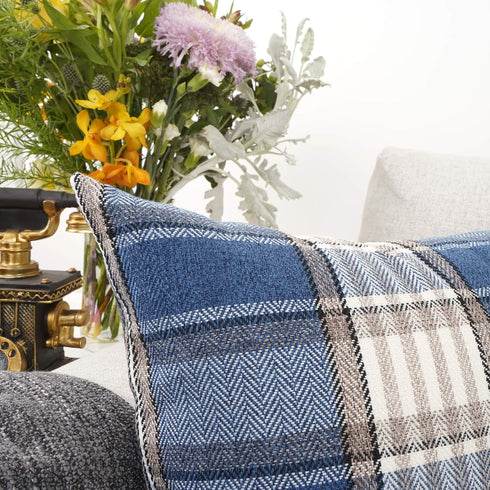YOUR SMILE Set of 2 Retro Farmhouse Decorative Throw Pillow Case – Buffalo Tartan Plaid Cushion Cover, Navy Blue, 22x22