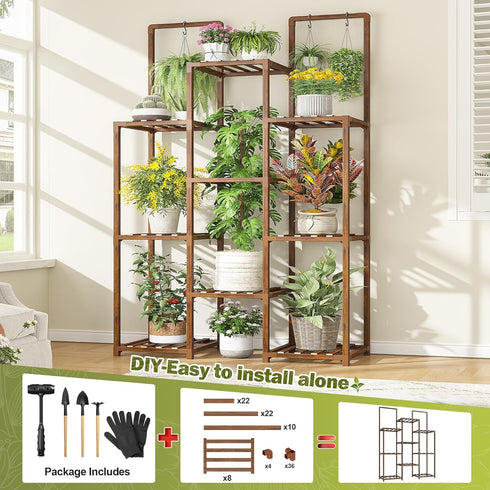10-12 34.2 Wx47.6 Hx11.78 EnHomee Plant Stand Indoor Tall Plant Stand Outdoor Large Wood Plants Shelf with Pots