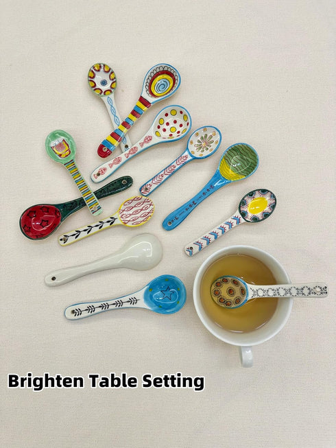 heart & home Ceramic Spoon Set of 6, Colorful Deep Round Soup Spoons, Ceramic Serving Spoons, 6.5'' Inches