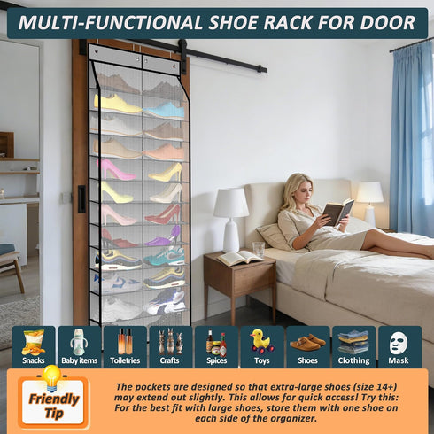 Kotkn 24-Pair Over Door Shoe Organizer for Family & Kids, Double Sided | Hanging Storage for Sneakers, Boots, Toys