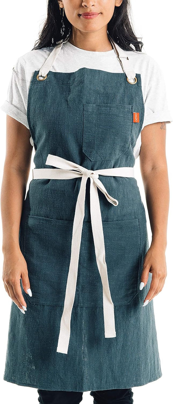 Caldo Linen Kitchen Apron - Mens and Womens Linen Bib Apron -
