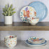 Set, 12-Piece Spice by Tia Mowry Goji Blossom Decorated Porcelain Chip and Scratch Resistant Dinnerware Blue