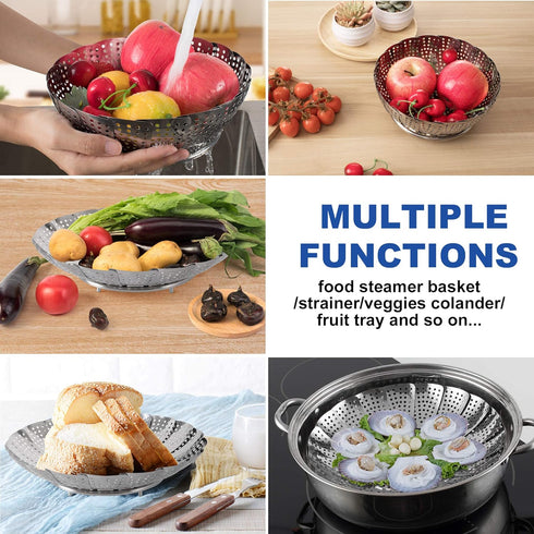 Stainless Steel Steamer Basket - Expandable Vegetable Steam Baskets for Various Size Pots (5.5" to 9.3")