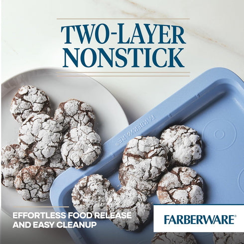 Farberware Easy Solutions Nonstick Bakeware - 10 Inch x 15 Inch Cookie Pan with Drop Zones, Blue