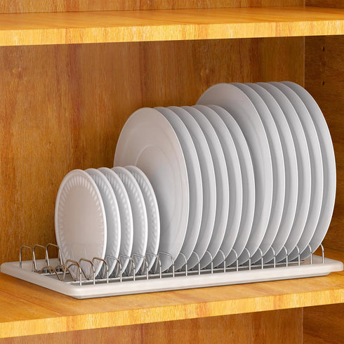 Simple Houseware Chrome Stainless Steel Plate Drying Rack with Drainboard