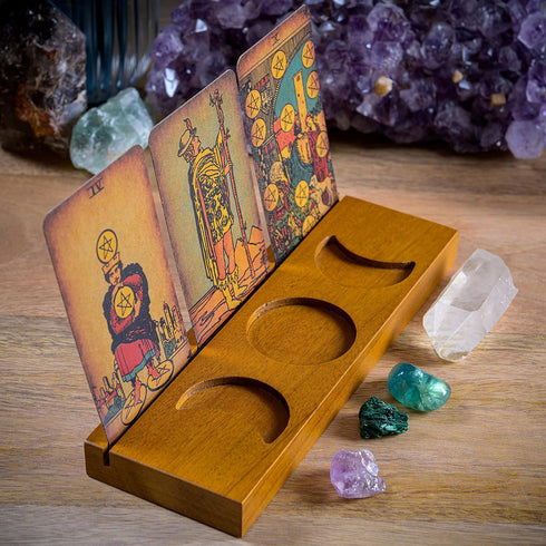 Curawood Tarot Card Holder Stand, 3-Card Stand with Etched Moon - Witchy Gifts for Women, Tarot Accessories