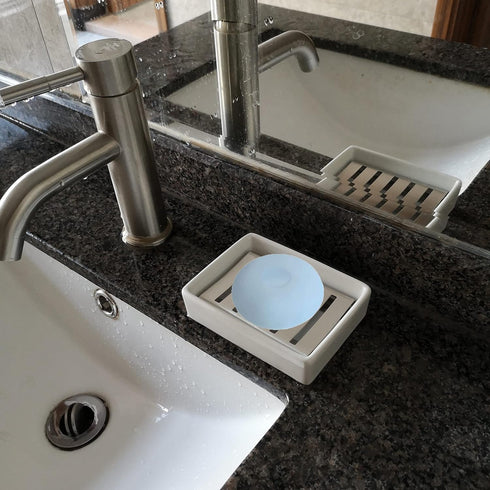 Ceramic Soap Dish - Stainless Steel Soap Holder for Bathroom and Shower, Double Layer Draining Soap Box