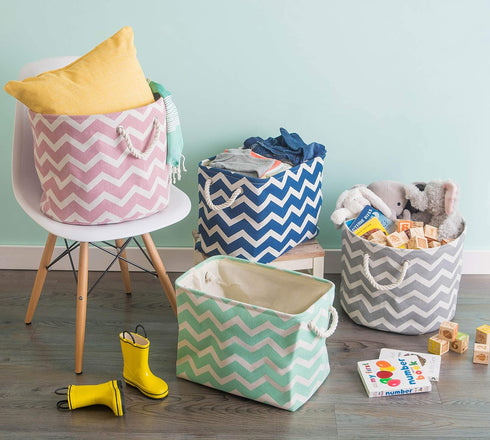 DII Medium Polyester Container with Handles, Chevron Storage Bin, Rose