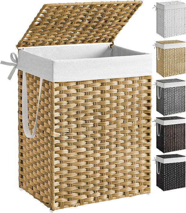 SONGMICS Laundry Hamper with Lid, 23.8 Gallon (90 L) Synthetic Rattan Clothes