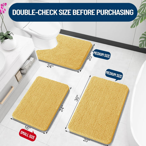 OLANLY Bathroom Rugs 30x20, Extra Soft Chenille Bath Mats, Non-Slip, Quick Dry, Machine Washable, Yellow
