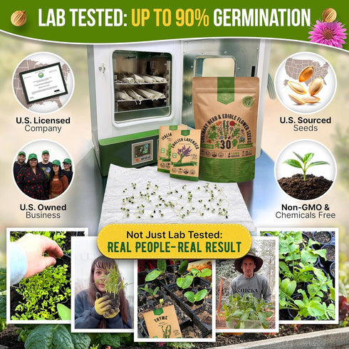 30 Pack- 14000+ Organo Republic Culinary Herbs & Edible Flower Seed Variety Indoor/Outdoor. Non-GMO Heirloom Flower