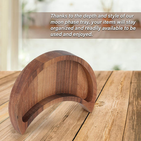 Curawood Crescent Moon Tray, 6"x3" Wooden Crystal Display Tray for Gems, Healing Stones & Treasures, Walnut