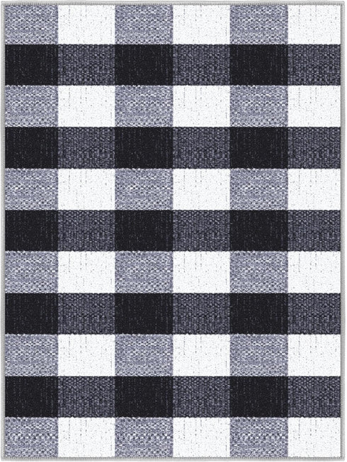Ottomanson Rugs for Entryway, 2'3" x 3' Non Slip Buffalo Plaid Small Area Rug, Black/White
