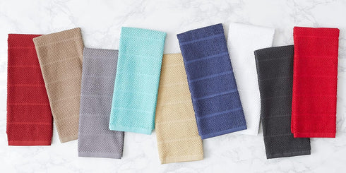DII Basic Chef Collection - Assorted Terry Kitchen Towel Set, 4 Piece, Dishtowel Set, Mineral Gray