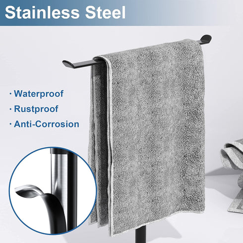 Towel Rack T-Shape Hand Holder for Bathroom, Lightweight Bathroom Racks, Kitchen Black Holder, Stainless Steel Counter