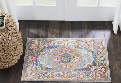 Nourison Passion Grey Area Rug, 22" x 34", Boho Traditional, Easy-Cleaning, Non-Shedding, Bedroom Living Room