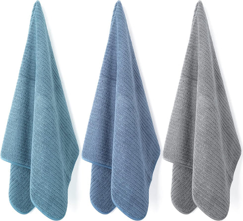 12 Pack 16x28 POLYTE Premium Microfiber All-Purpose Ribbed Terry Kitchen Towel, (Blue, Gray, Teal, in)