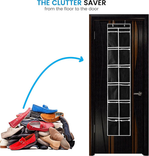 ZOBER Over the Door Shoe Organizer - 12 Mesh Pockets, Space Saving Hanging Shoe Holder