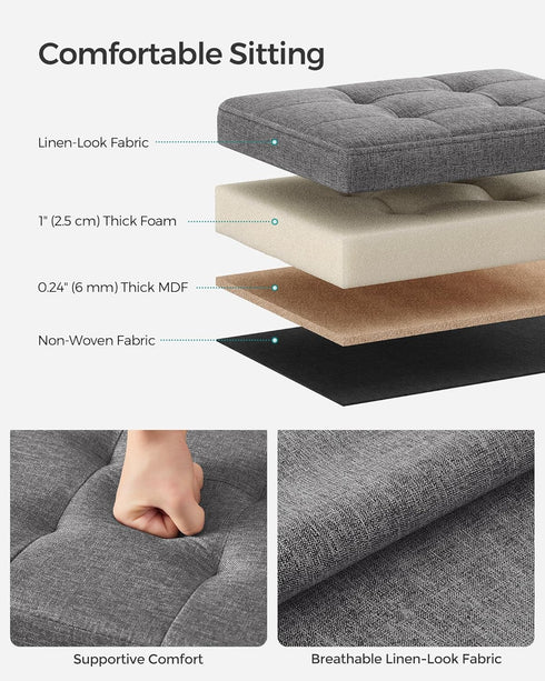 12.2 16.1 12.2 Inches, 286 lb ULSF102G01 SONGMICS Mazie Collection - Small Folding Storage Ottoman, Foot Rest Stool, x