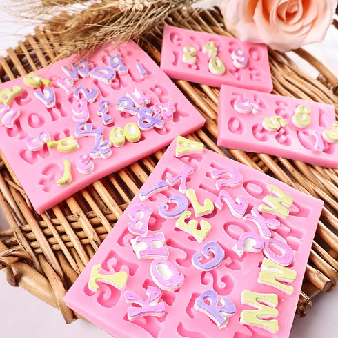 Silicone Fondant Molds for Baking Desserts, 0-9 Numbers and 26 Letters Molds, Chocolate Molds (4 Pack)
