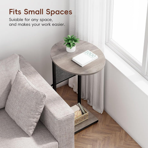32" Vagusicc C Shaped End Table, Adjustable Height Small Side Table for Couch and Recliner, Tall Couch Side Table Slide