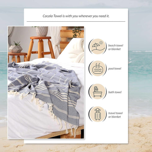 Cacala Turkish Hand Loomed Towels, 100% Cotton Sultan Series, 37" x 70" for Shower, Spa, Pool, Gym, Yoga