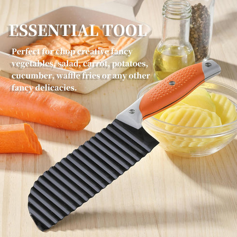 VITUER Crinkle Cutter for Veggies, Stainless Steel Wave Fries Knife with Ergonomic Handle, Dishwasher Safe