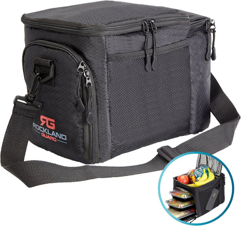 Rockland Guard Insulated Lunch Bag for Men - Black Lunch Box with Compartments for Meal Prep, Bottles, Snacks