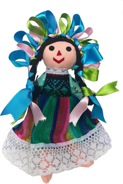 Mexican Handmade Traditional Maria Lele Rag Doll by ALKIMIA INC - 7 inches - Green