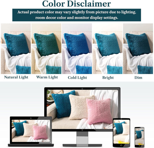 PAVILIA Teal Blue Fluffy Throw Pillow Covers, Set of 2 - Decorative Accent Pillow Cases for Bed Sofa Couch, Soft Faux