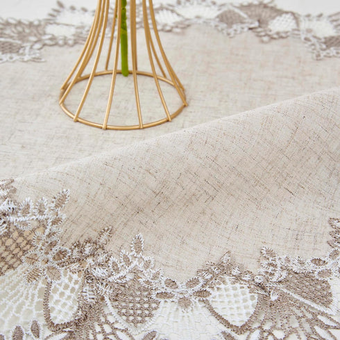 24 inches 24 Natural Linen Doily Round Neutral Earth Tones Beige Lace Coffee Table Topper Dresser Scarf Place Mats