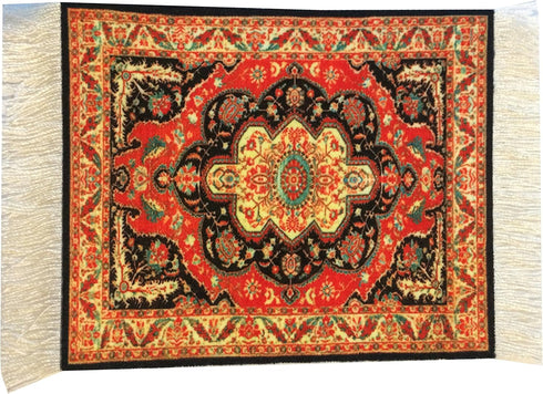 Set of 4 Rug Table Coasters – Oriental Design Fabric Drink Mats, Absorbent Kitchen Accessories, Red Blue