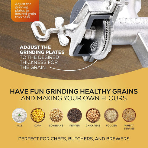 Corona Corn Grinder with Low Hopper, Manual Grain Mill for Corn, Rice, Cast Iron