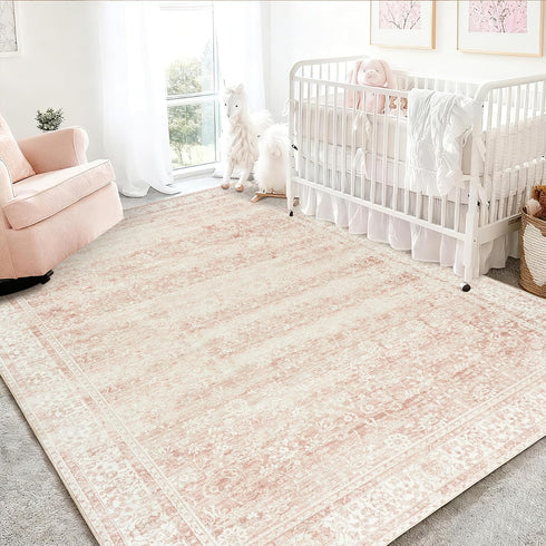 Pink Nursery Rug for Baby Girl 5 x 7 Neutral Blush Pink