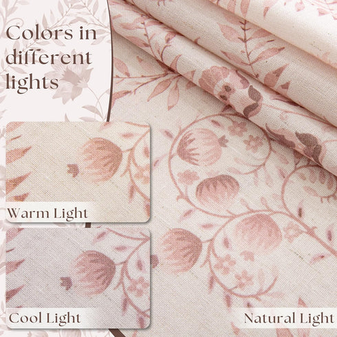 96 Inch 2 Set Pink Linen Floral Curtains Panel for Living Room Semi Sheer Light Filtering Window Curtains Blush Flower