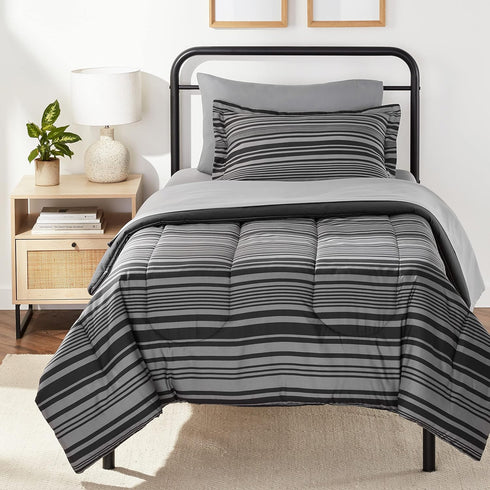 Amazon Basics 5-Piece Lightweight Microfiber Comforter Set with Sheets, Bed-in-a-Bag, Gray Calvin