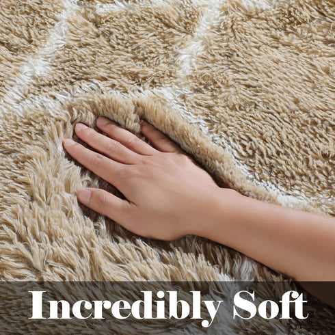 5x7 ONASAR Area Rugs for Living Room Bedroom, Fluffy Beige and White Shag Rug, Geometric Boho Soft Plush Shaggy Floor