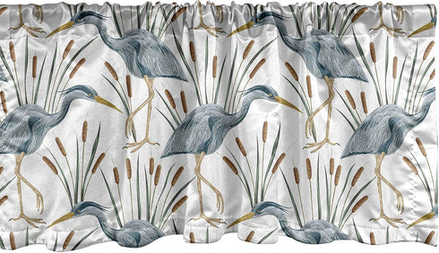 Lunarable Swamp Window Valance - Blue Grey Heron Birds and Bulrush Water Foliage, Curtain Valance for Kitchen Decor