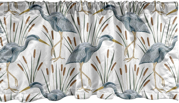 Lunarable Swamp Window Valance - Blue Grey Heron Birds and Bulrush Water Foliage, Curtain Valance for Kitchen Decor